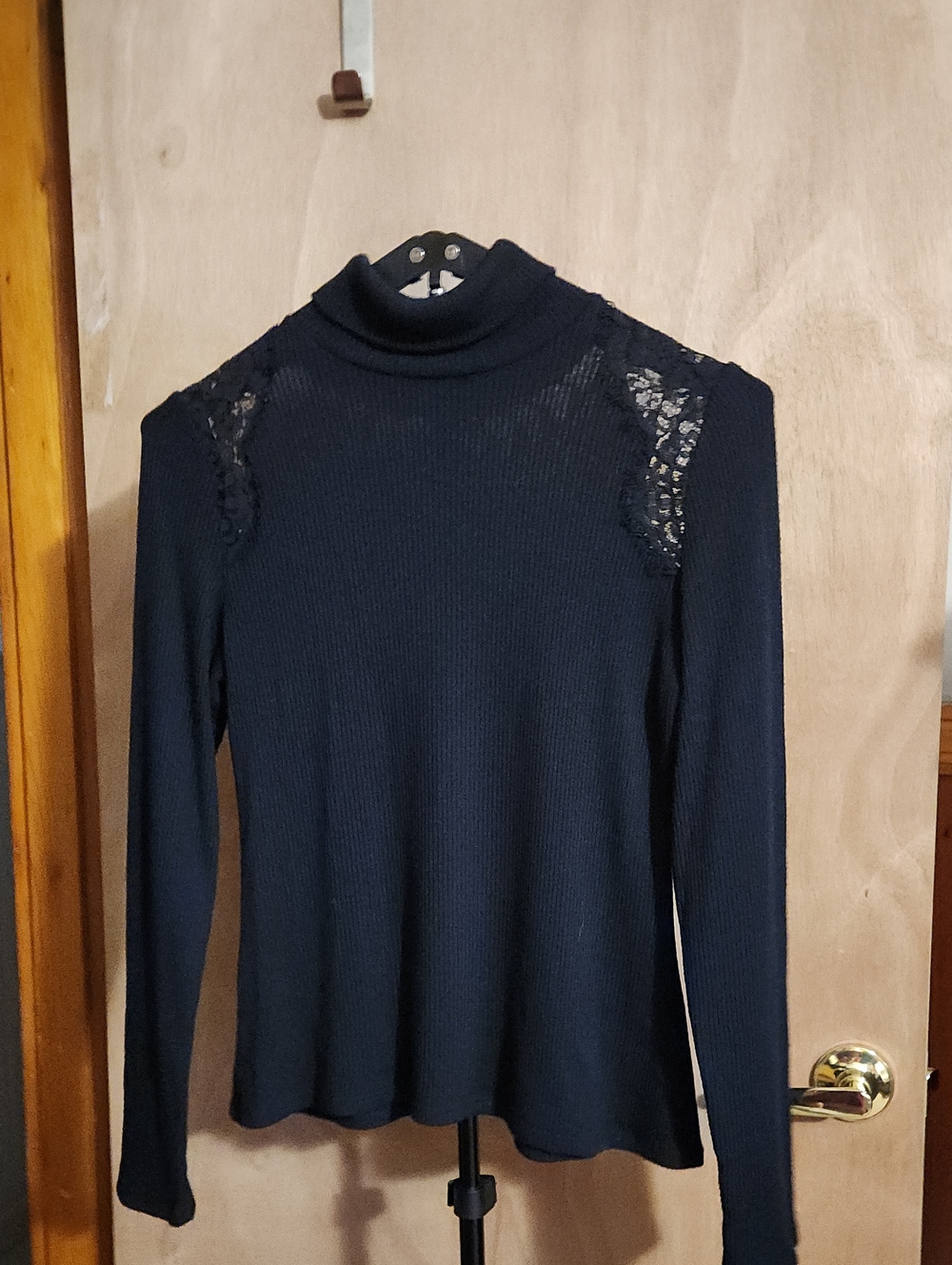 Generation Love Black Lace-Shoulder Turtleneck Sweater